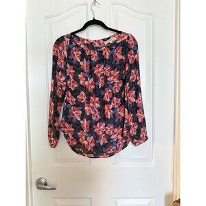 LOFT Petite Floral Blouse Long Sleeve Sheer Size M Spring Romantic Picnic Brunch